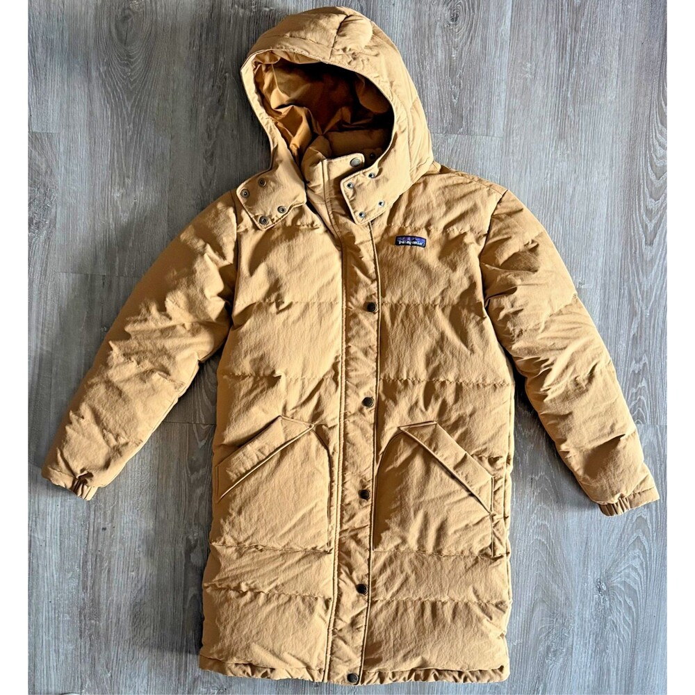 Patagonia Down With It Parka Womens XS Brown Hooded Down Puffer Jacket Long Coat